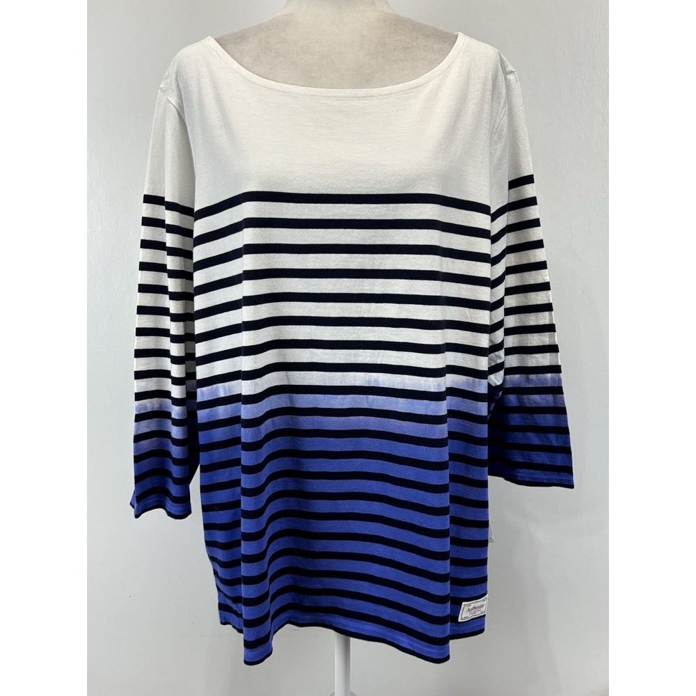 NEW! Talbots Ombré Dip Dye Tee Shirt 3X Plus 3/4 Sleeves Women Striped